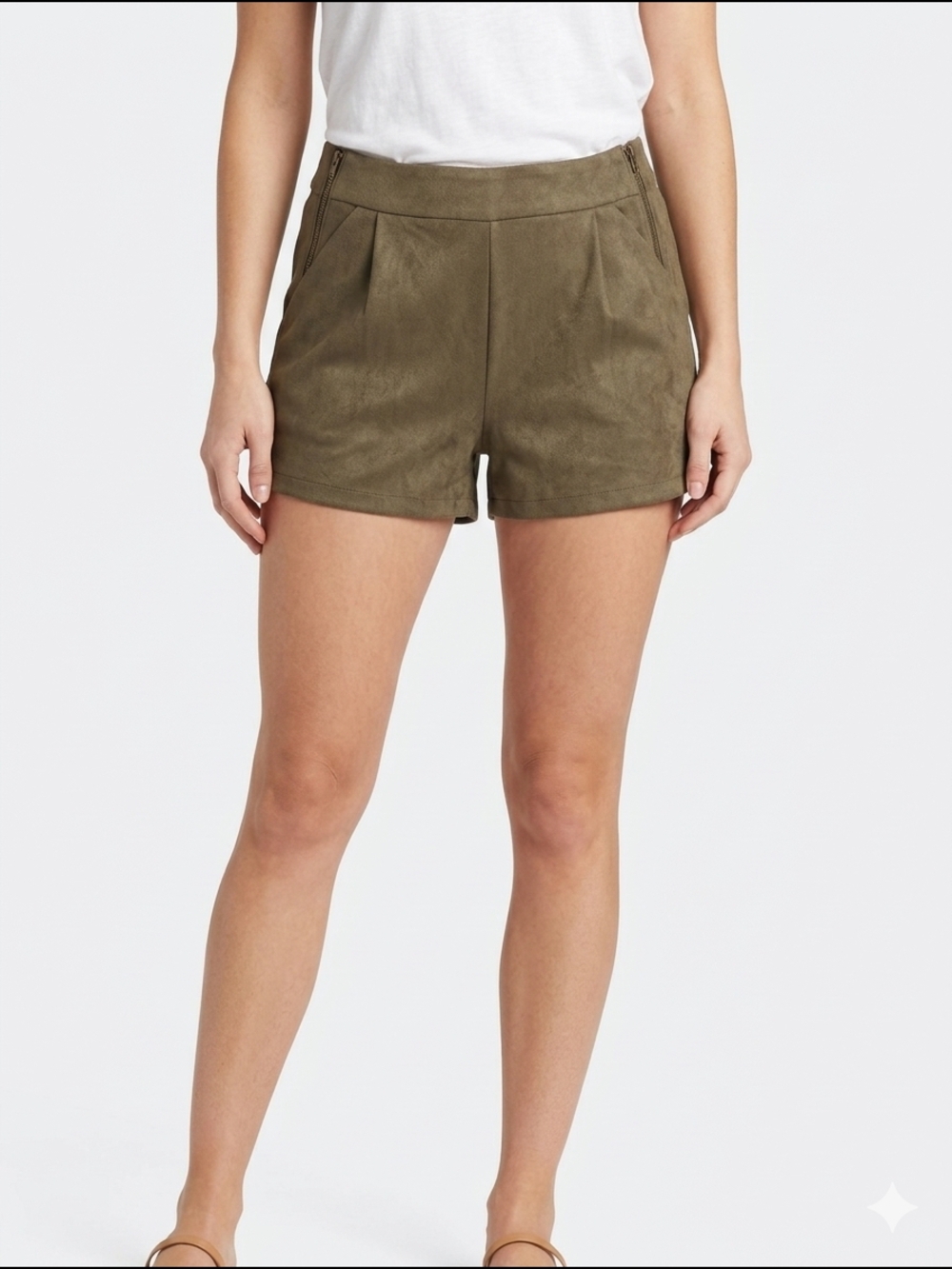 Women's Olive Green Suede-Look Pull-On Shorts Nwt Ya Los‎ Angeles Large